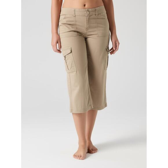 Lee Cargo Capri Pants Womens 16 Tan/Khaki Easy Fit Stretch Utilitarian Chic - Picture 1 of 16